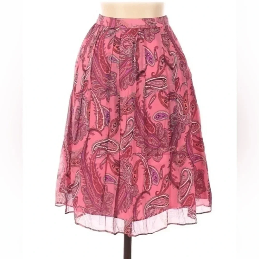 J. Crew | 100% Silk Pink Paisley Chiffon Skirt Size 4 Small S A-Line